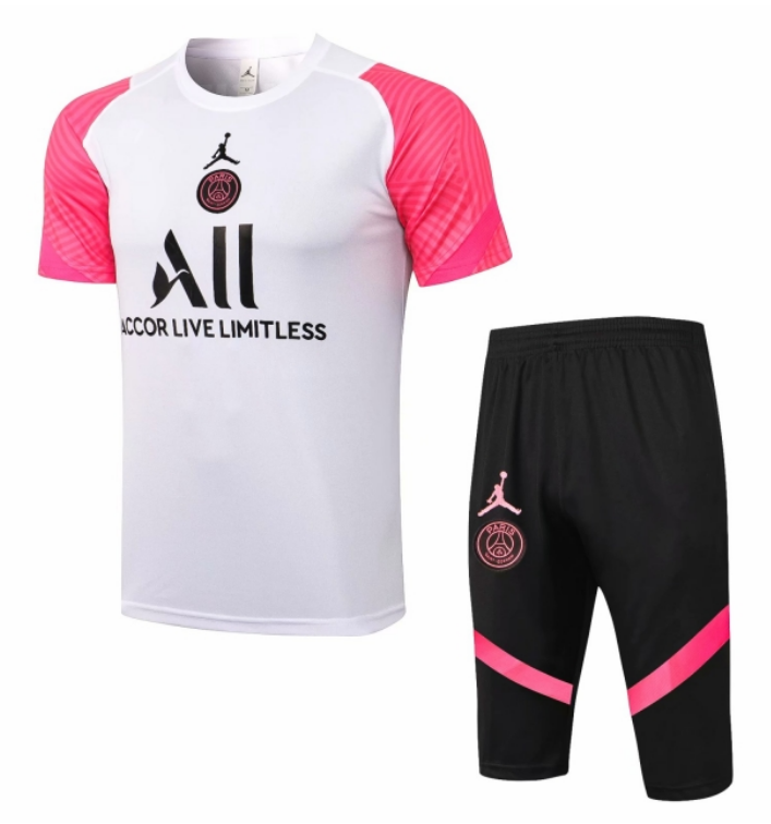 2021/22 PSG X Jordan White Pink Training Suits Shirt with 3/4 Pants